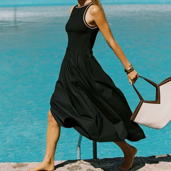 Nwt- Zara- Contrast Midi Dress- L - Picture 4 of 7